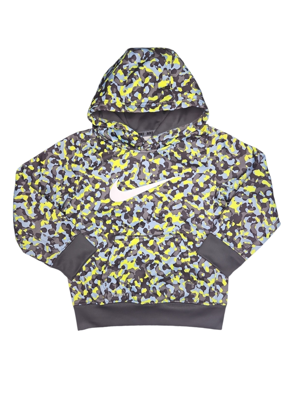 Nike Kids Gray, Green & Light Blue Camo Therma-fit Hoodie Size 4